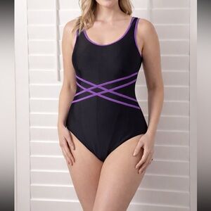 Catalina Black & Purple One-Piece Swimsuit Size M (8–10)